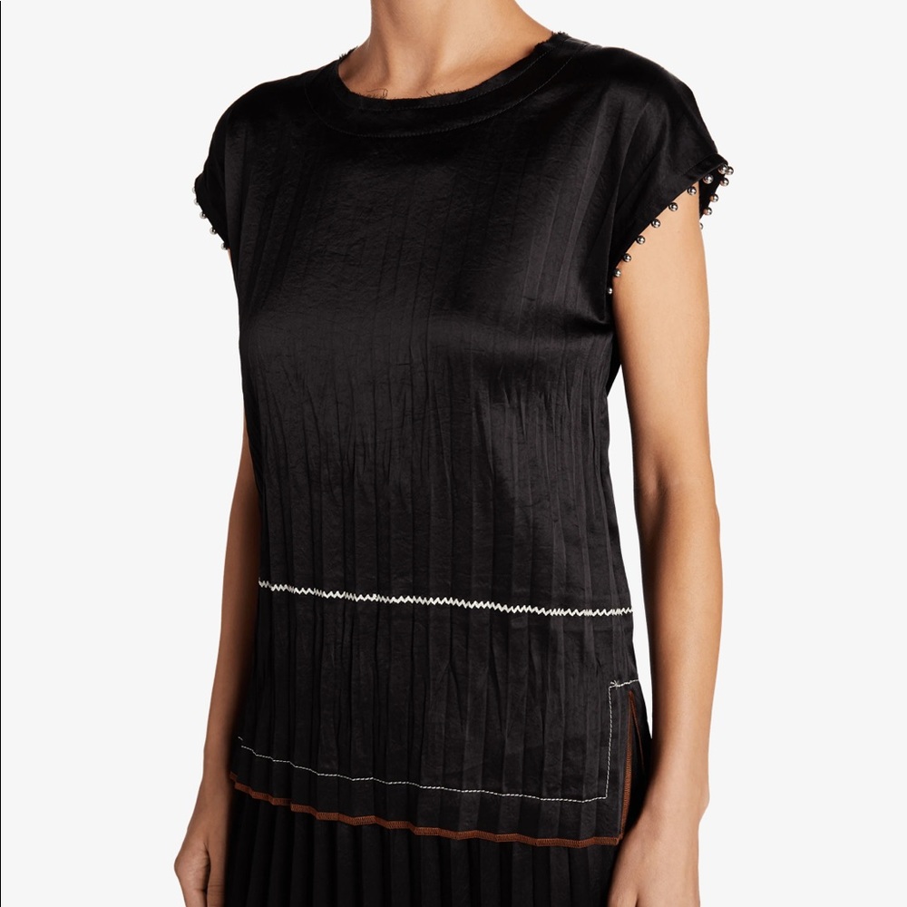 Helmut Lang Satin Crinkle Pleated Top